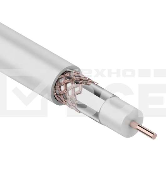 Кабель коаксиальный Rexant RG-6U+Cu, 75 Ом, Cu/Al/Cu, 75%, бухта 100 м, белый