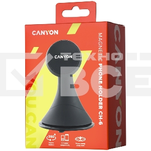 Автодержатель для смартфона на панели приборов и ветровом стекле Canyon Car Holder for Smartphones,magnetic suction function ,with 2 plates(rectangle/circle), black ,97*67.5*107mm 0.068kg