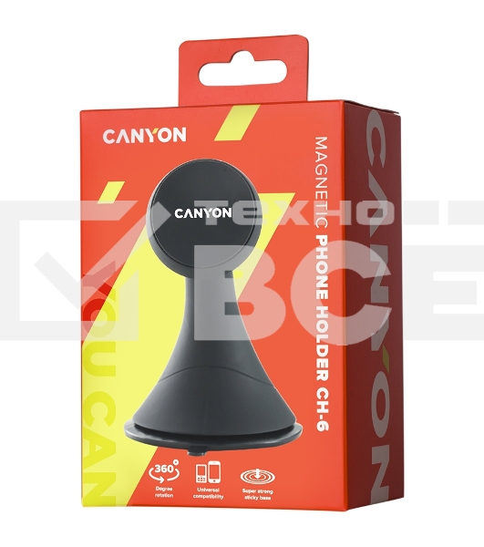 Автодержатель для смартфона на панели приборов и ветровом стекле Canyon Car Holder for Smartphones,magnetic suction function ,with 2 plates(rectangle/circle), black ,97*67.5*107mm 0.068kg