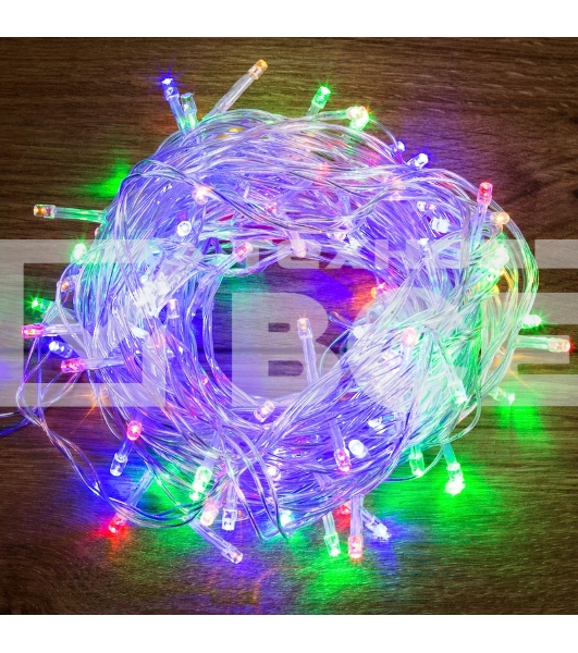 Гирлянда светодиодная универсальная 100 LED Мультиколор 10 метров, прозрачный ПВХ, с контроллером