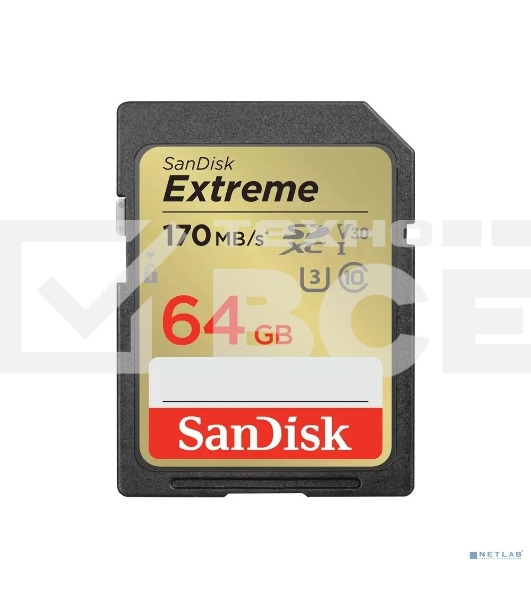 Флеш карта SD 64GB SanDisk SDXC Class 10 V30 UHS-I U3 Extreme 170MB/s