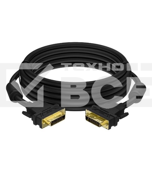 Кабель GCR PROF 5.0m DVI-D, черный, GOLD, ферритовые кольца, OD 8.5mm, 28 AWG, DVI/DVI, 25M/25M, двойной экран