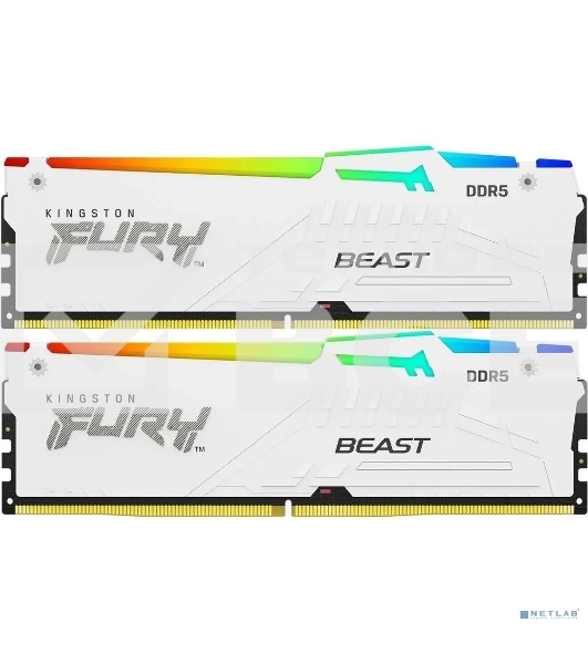 Оперативная память Kingston Fury Beast, DDR5, 32GB (2x16GB), 5200MHz, CL40, с радиаторами, RGB, белый