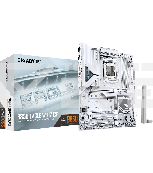 Материнская плата Gigabyte B850 EAGLE WIFI7 ICE, AM5, AMD B850, 4xDDR5, 4xSATA, 3xM.2, 1xPCIe 5.0 x16, 1xPCIe 4.0 x4, 2xPCIe 3.0 x1, 1xDP (v1.4), 1xHDMI, 1x2.5Gb LAN, Wi-Fi 7, Bluetooth 5.4, 1xUSB-C 5Gbps, 2xUSB-A 10Gbps, 2xUSB-A 5Gbps, 4xUSB-A 2.0, 3x3.5