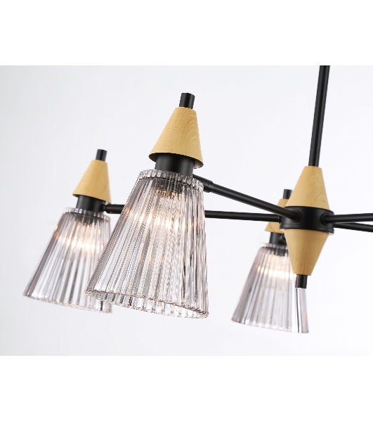 Люстра Ambrella light LH58114/5 BK/LW/SM черный/светлое дерево/дымчатый E14*5 max 40W D660*390