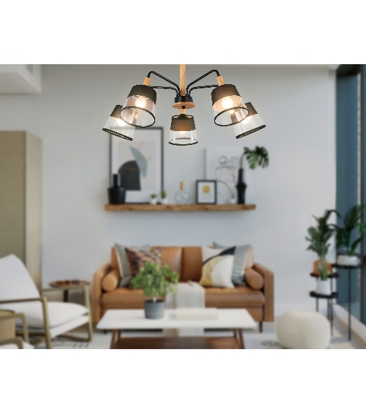 Светильник Ambrella light TR4741/5 BK/LW черный/светлое дерево E27/5 max 40W D760*350