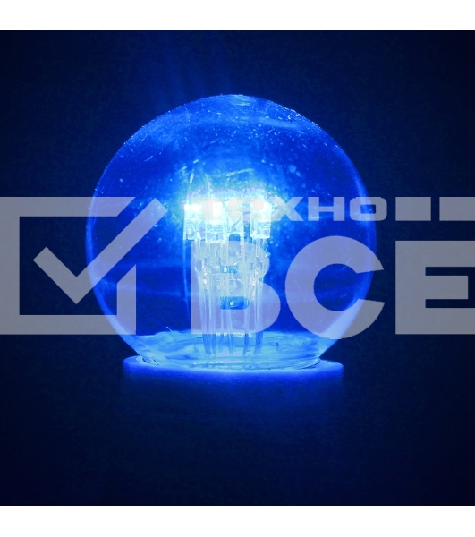 Лампа шар e27 6 LED  Ø45мм - синяя, прозрачная колба, эффект лампы накаливания