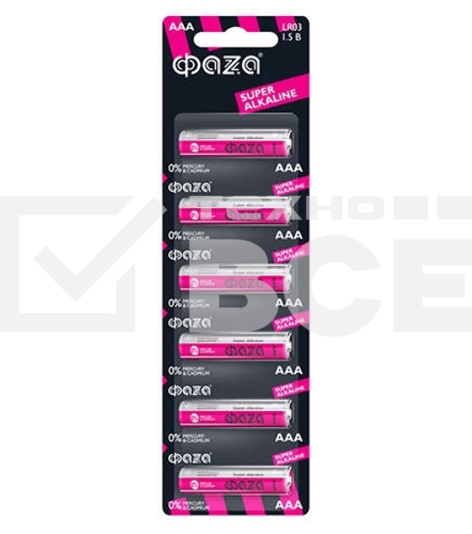 Элемент питания алкалиновый LR03 Super Alkaline BL-6 (уп.6шт) ФАZА 4895205002012, 1.5 В