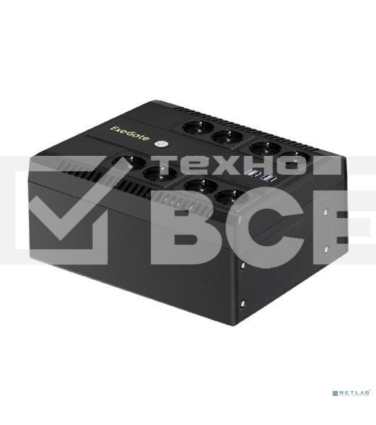 Источник бесперебойного питания ExeGate NEO NNB-800.LED.AVR.8SH.CH <800VA/480W, LED, AVR, 8*Schuko, 4*USB-порта для зарядки, Black>