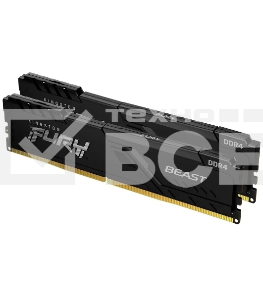 Оперативная память Kingston Fury Beast, DDR4, 16GB (2x8GB), 3200MHz, CL16, с радиатором, RGB, чёрный