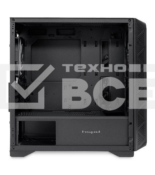 Компьютерный корпус без блока питания HSPD M321, Mesh Mini-tower, черный, slide TG, 0.45 SPCC, 2x140мм ARGb+1x120мм ARGb mATX, mITX 160/340/184мм 2x2.5
