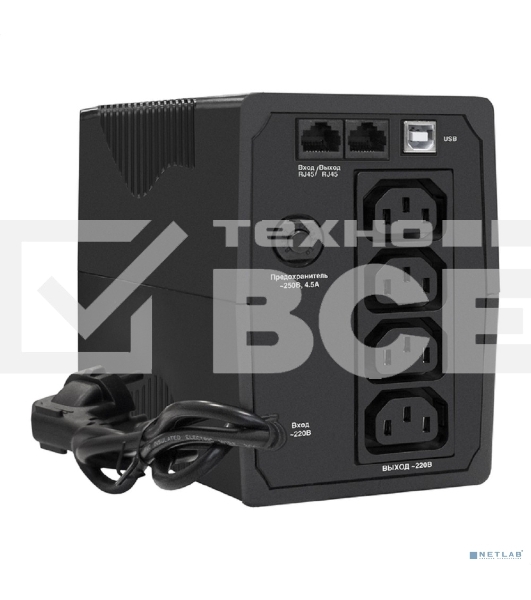 Источник бесперебойного питания ExeGate SpecialPro UNB-600.LED.AVR.4C13.RJ.USB <600VA/360W, LED, AVR, 4*C13, RJ45/11, USB, Black>