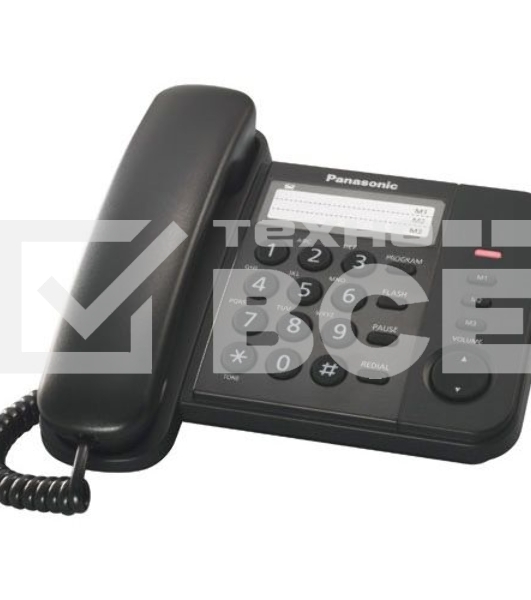 Телефон проводной Panasonic KX-TS2352RUB черный индикатор вызова,порт для доп. телеф. оборуд.,4 уровня громкости звонка