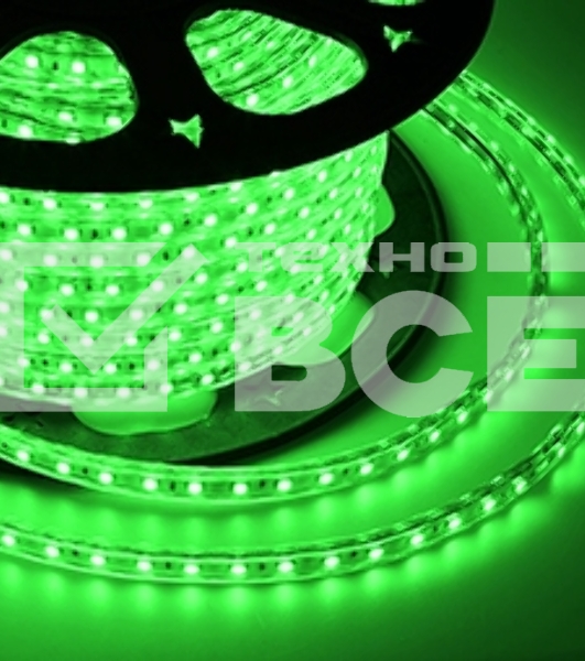 Лента LED 220 В, 13х8 мм, IP67, SMD 5050, 60 LED/m, цвет свечения зеленый