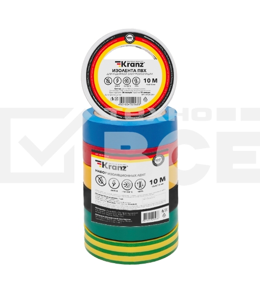 Набор изоляционных лент Kranz 0.13х15 мм, 10 м, 7 цветов