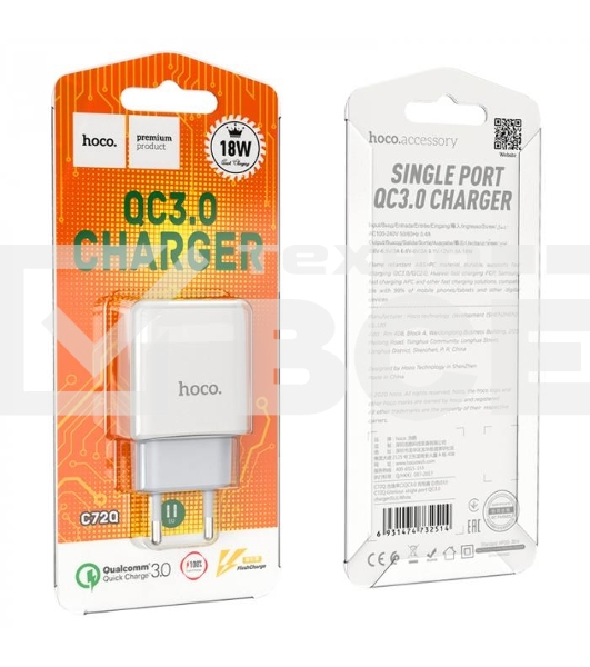 Зарядное устройство HOCO C72Q Glorious QC3.0 один USB порт, белый