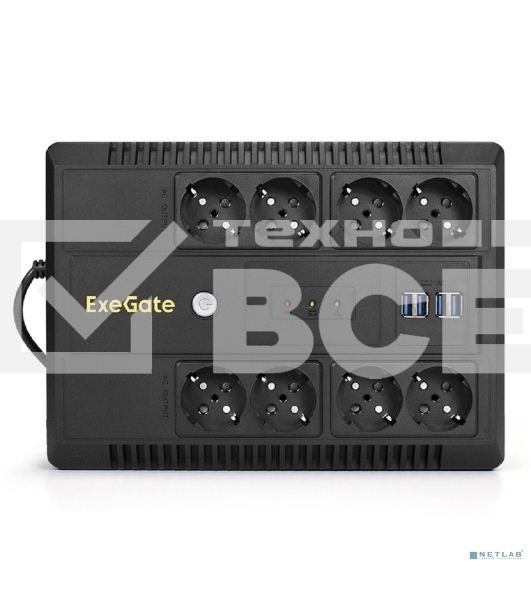 Источник бесперебойного питания ExeGate NEO NNB-800.LED.AVR.8SH.CH <800VA/480W, LED, AVR, 8*Schuko, 4*USB-порта для зарядки, Black>