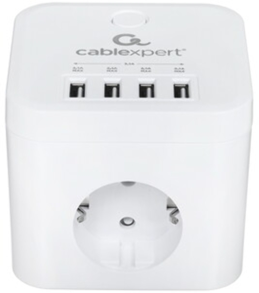 Сетевой фильтр Cablexpert Cube CUBE-3-U4-W-1.5, 3 р, 10А, 4хUSB, 1.5 м, ур.защиты 4+, белый, коробка