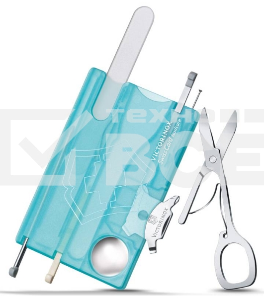 Швейцарская карта Victorinox SwissCard Nailcare (0.7240.T21) бирюзовый полупрозрачный коробка подарочная