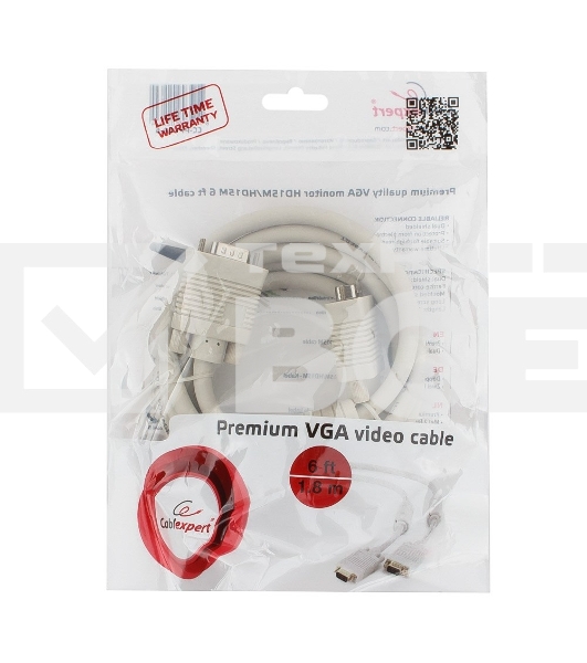 Кабель Gembird/Cablexpert CC-PPVGA-6, Кабель VGA Premium ,15M/15M,1.8м, тройной экран, феррит.кольца, пакет