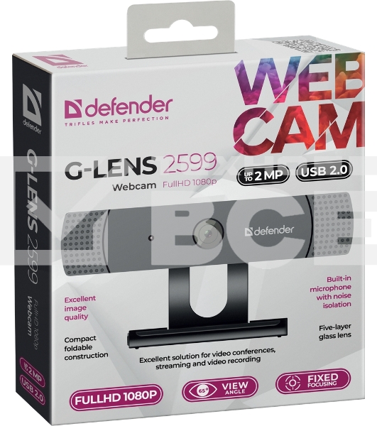 Веб-камера Defender G-lens 2599 FullHD 1080p, 2МП