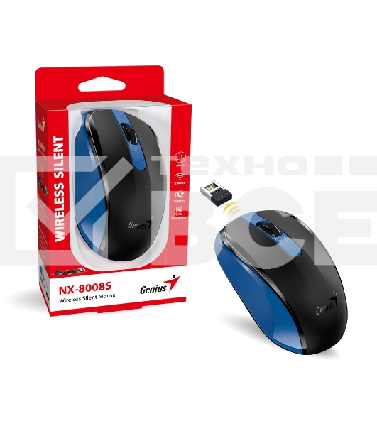 Мышь беспроводная Genius NX-8008S синий, 1200 dpi, радиоканал, USB, кнопки - 3