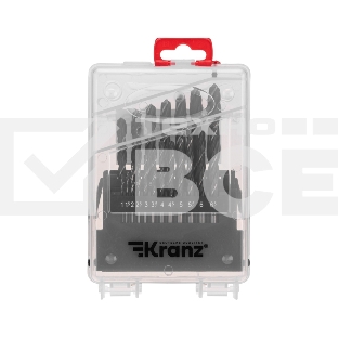 Набор сверл по металлу Kranz 1-10 мм (через 0,5 мм), 19 шт. HSS 4241 Ш/Х
