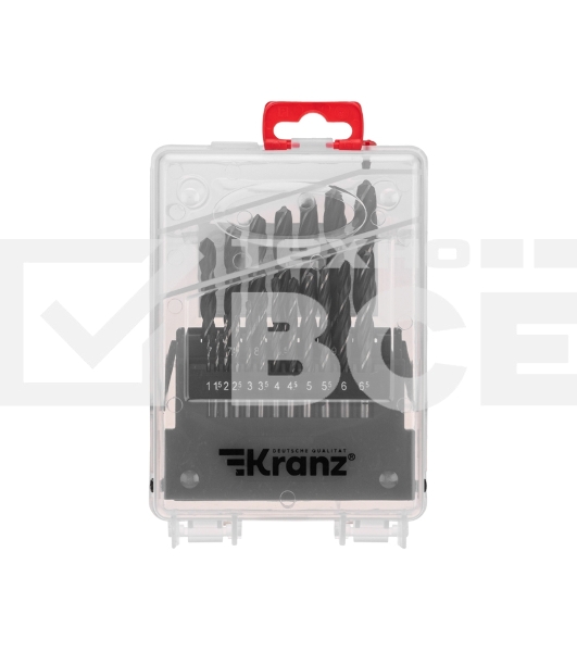 Набор сверл по металлу Kranz 1-10 мм (через 0,5 мм), 19 шт. HSS 4241 Ш/Х