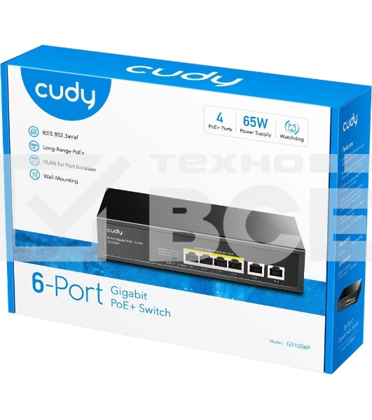 Коммутатор Cudy GS1006P (L2) 6x1Гбит/с 6PoE+ неуправляемый