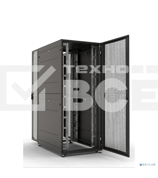 Шкаф серверный ПРОФ напольный 48U (800x1000) дверь перфорированная 2 шт., цвет черный, в сборе (ШТК-СП-48.8.10-44АА-9005)
