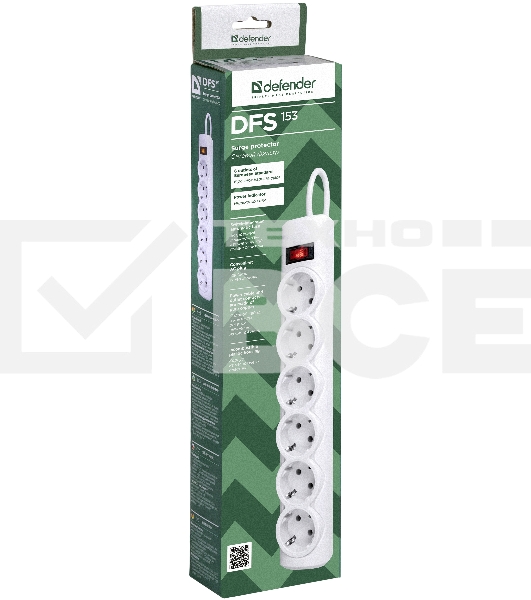 Сетевой фильтр Defender DFS 153 3 м, белый, 6 розеток