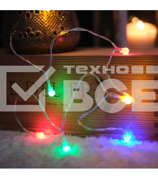 Гирлянда светодиодная «Шарики» 1.5 м, 10 LED, прозрачный ПВХ, цвет свечения мультиколор, 2 х АА (батарейки не в комплекте) NEON-NIGHT