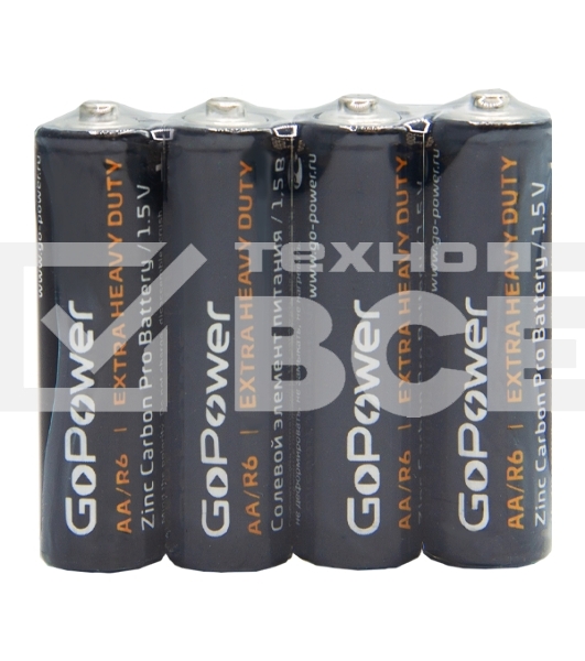 Батарейка GoPower R6 AA Shrink 4 Heavy Duty 1.5V (4/60/1200)