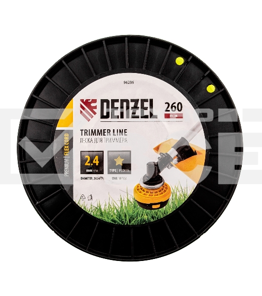 Леска для триммера звезда, 2,4мм х 260м, на DIN катушке FLEX CORD Denzel