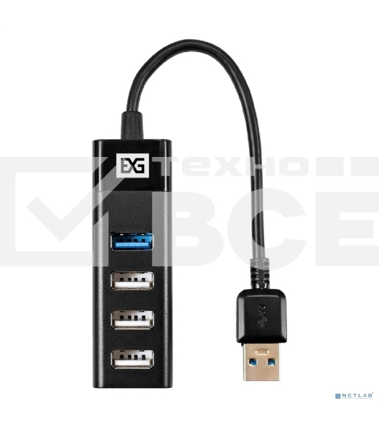 Хаб USB (концентратор) 4-в-1 ExeGate DUB-3213 (кабель-адаптер USB2.0 --> 3xUSB2.0, 1xUSB3.0, Plug&Play, черный)