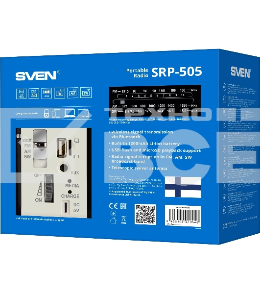 Радиоприёмник SVEN SRP-505 (4 Вт, FM/AM/SW, USB, SD/microSD, Bluetooth, 1200 мАч)черный
