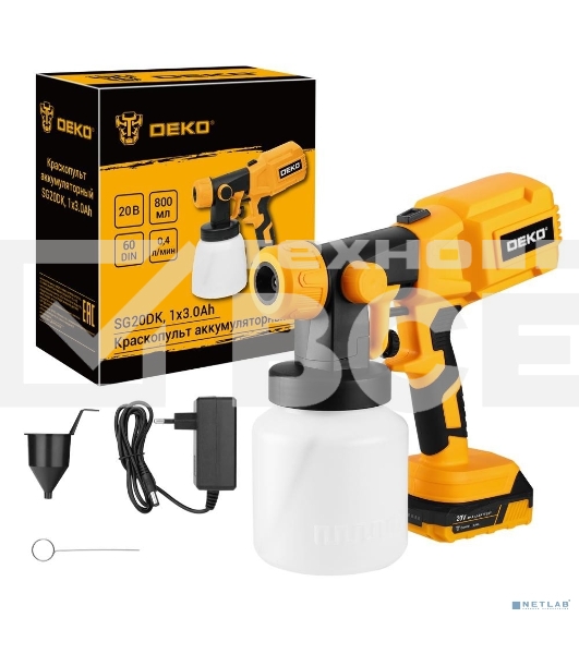 Краскопульт электрический аккумуляторный DEKO SG20DK, 20В, 800 мл, 1x3.0А·ч 083-1133