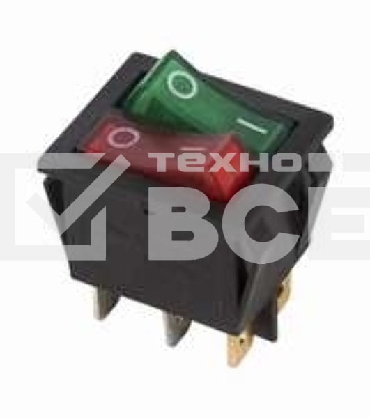 Выключатель клавишный 250V 15А (6с) ON-OFF красный/зеленый с подсветкой ДВОЙНОЙ Rexant