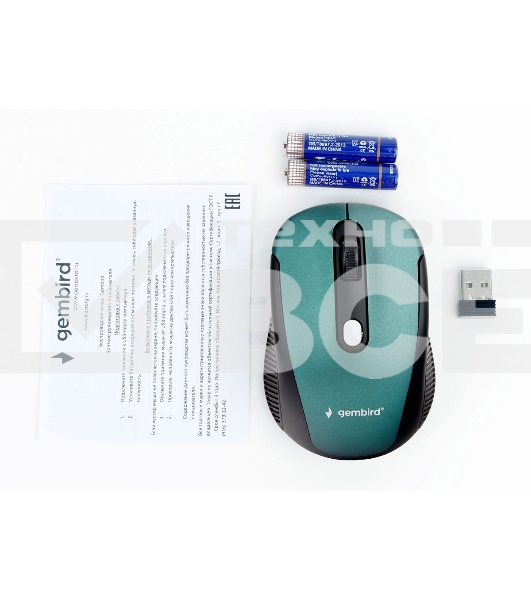 Мышь беспроводная Gembird MUSW-420-2 зеленый, 1600 dpi, радиоканал, USB, кнопки - 4