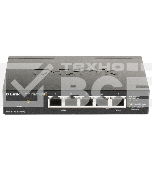 Коммутатор D-Link DGS-1100-05PDV2 5G 2PoE настраиваемый
