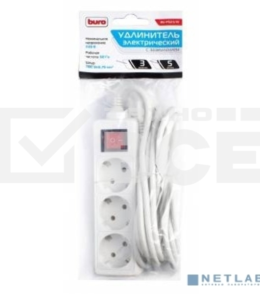 Сетевой удлинитель Buro BU-PS3.5/W 5м (3 розетки) белый (пакет ПЭ)