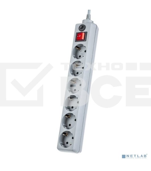 Сетевой фильтр Perfeo 'POWER+', PF_A4673 (3,0 м, 6 розеток, серый (PF-PP-6/3,0-G))