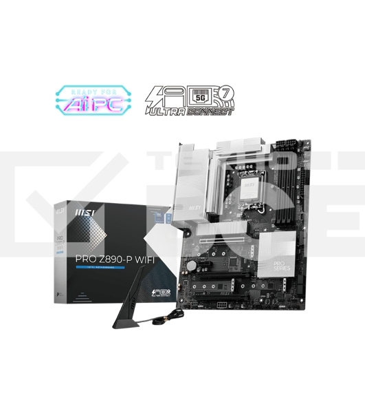 Материнская плата MSI PRO Z890-P WIFI, LGA 1851, Intel Z890, 4xDDR5, 4xSATA, 4xM.2, 1xPCIe 5.0 x16, 2xPCIe 4.0 x4, 1xPCIe 3.0 x1, 1xHDMI, 1xDP, 1xUSB-C Thunderbolt 4, 1xUSB-C 3.2 Gen 2, 1x 5Gb LAN, 2xUSB-A 3.2 Gen 1, 1xUSB-A 3.2 Gen 2, 4xUSB-A 2.0, 3x3.5 
