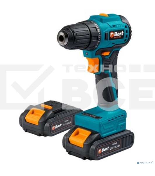 Дрель-шуруповерт Bort BAB-21-BLK, Аккумуляторная , 21В, 2 АКБ, Кейс