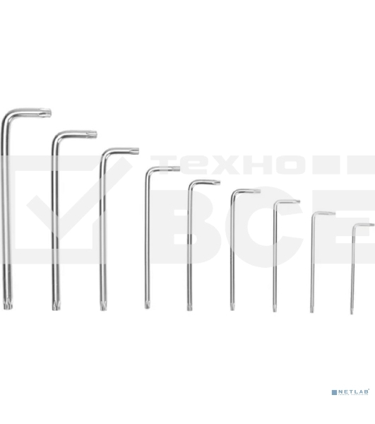 Набор ключей имбусовых Tamper-Torx Kranz 9 шт., ТТ10-ТТ50, закаленные, удлиненные, никель