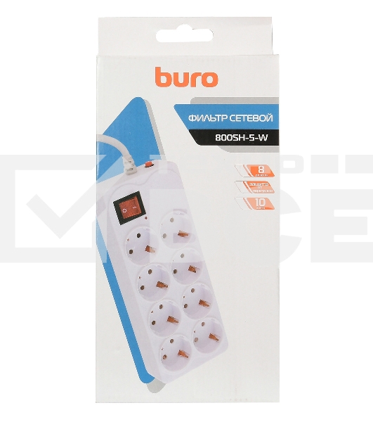 Сетевой фильтр Buro 800SH-5-W 5м (8 розеток) белый (коробка)