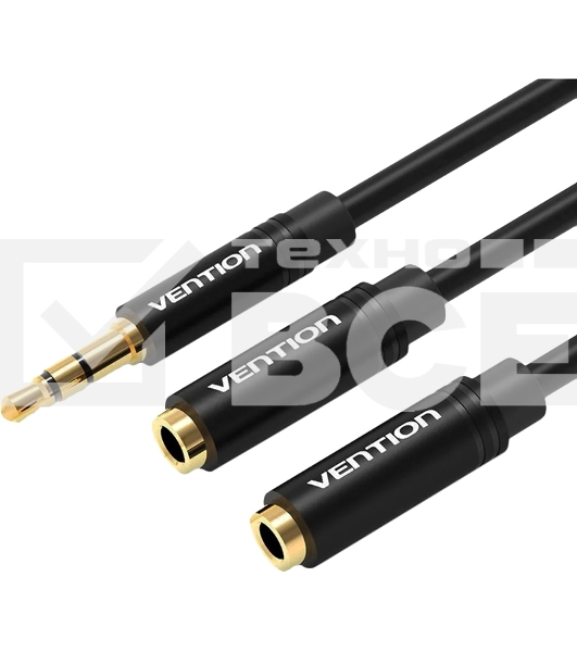 Переходник-разветвитель Vention гибкий Jack 3.5 mm M/Jack 3.5 mm F x 2 - 0.3м