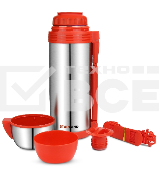 Термос Starwind 30-1800 1.8 л, серебристый/красный, картонная коробка