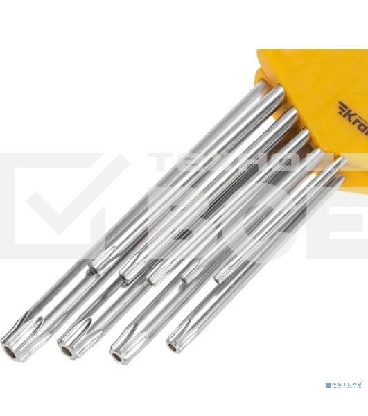 Набор ключей имбусовых Tamper-Torx Kranz 9 шт., ТТ10-ТТ50, закаленные, удлиненные, никель