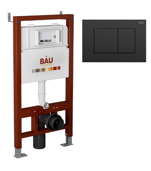 Инсталляция BAU PRO для подвесного унитаза, клавиша смыва BAU Stil для инсталляции, черный матовый